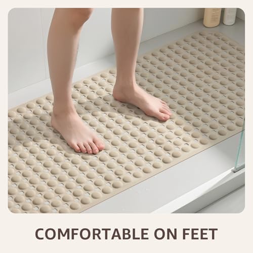 OTHWAY Bath Tub Shower Mat Non Slip, Bathtub Floor Liner Mats for Inside Shower Bathroom, Suction Cups and Drain Holes for Feet Scrubbing, Machine Washable, Soft on Feet, 35x16 Inch, Brown - Image 5