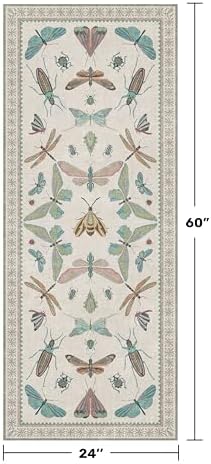 Hazo Haus Washable Non Slip Bathroom Runner Rug 2x5, Insect Boho Bath Mat, Stain Resistant Low Pile Butterfly Insect Print Rugs for Laundry Room, Powder Room, Beige Green - Image 2