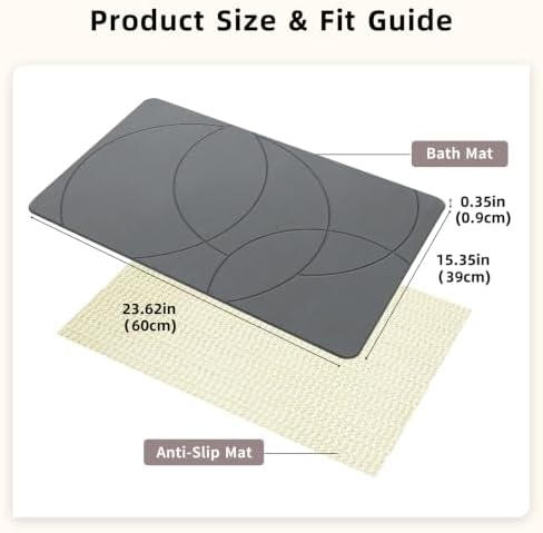 Stone Bath Mat, 16 x 24 Inch, Gray, Curved Line Design - Image 6