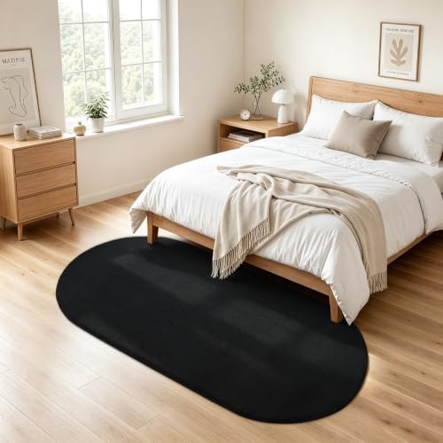 ISEAU Oval Bedroom Rug 2.6x5 Non-Slip Washable Runner Rug for Hallway Black - Image 6