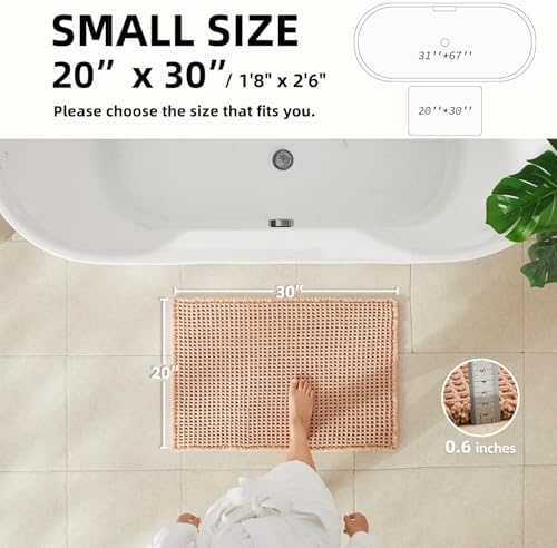 TYUU Waffle Bath Mat, Boho Bathroom Rugs Non Slip, 30x20 Light Peach - Image 2