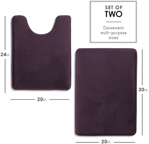 Clara Clark 2 Piece Bathroom Rugs, Velvet Memory Foam Bath Mat Set, Non-Slip Bath Rugs, Machine Wash, Dries Quickly, Ultra Soft Plush Bath Mats for Bathroom, 20 x 32 + Contour, Dark Purple - Image 2
