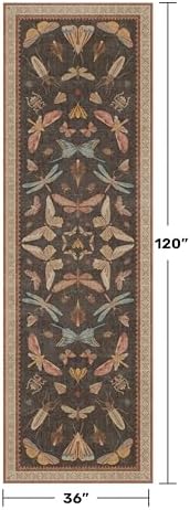 Hazo Haus Non Slip Hallway Runner Rug 3x10, Soft Low Pile Kitchen Floor Mat for Front Door Entrance, Orange Brown Vintage Insect Moth Décor - Image 2