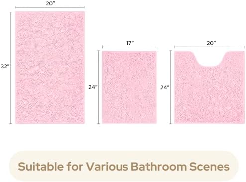 HOMEIDEAS Bathroom Rugs Set of 3, Super Soft Absorbent Chenille Bath Rugs - Image 3