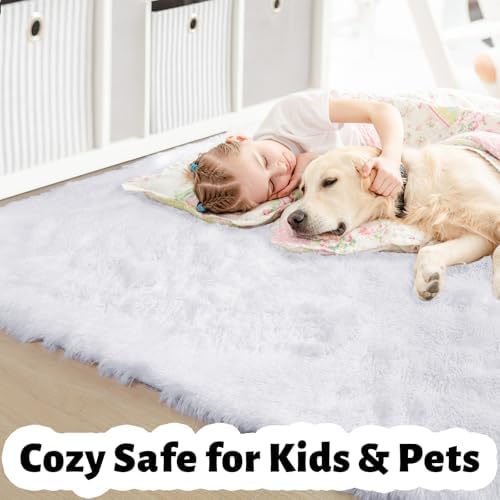 Amdrebio White Fluffy Fuzzy Furry Area Rug 4x6 for Bedroom Dorm Living Room - Image 4