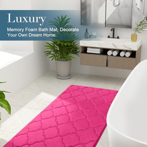 OLANLY Memory Foam Bath Mat Rug 59x20, Ultra Soft Bathroom Rugs, Deep Pink - Image 6