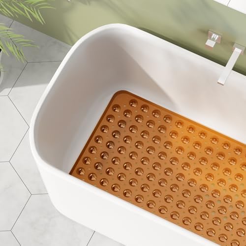 AmazerBath Shower Mat Non Slip 40 x 16 Inches, Shower Stall Mats with Suction Cups and Drain Holes, Non Slip Bath Mat for Tub for Elderly & Kids, Clear Brown - Image 3