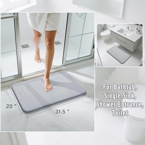 Yimobra Memory Foam Bath Mat, Super Soft Absorbent Bathroom Rug Non Slip 31.5x20 Inch, Quick Dry, Machine Washable Floor Carpet for Tub Shower, Home Decor Accessories, Silver - Image 2