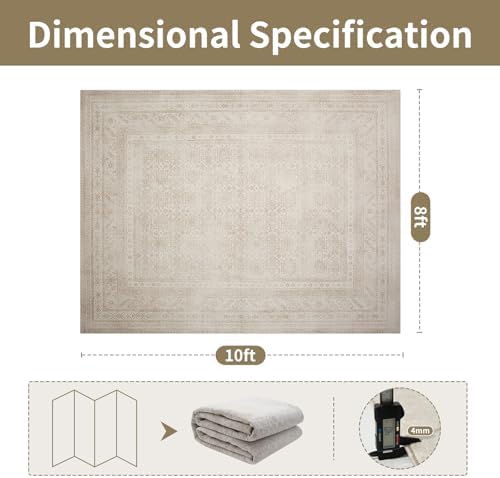 8x10 Washable Area Rugs for Living Room,Bedroom,Dining Room- Beige Brown - Image 2