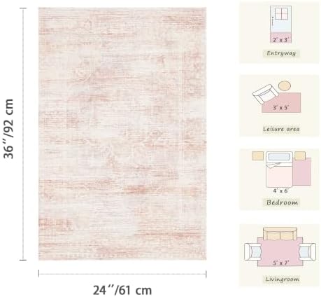 Entryway Rug 2x3 Washable Non Slip Pink Area Rugs for Kitchen - Image 2