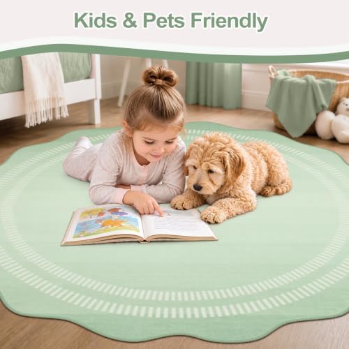 Washable Round Area Rug, 4ft Non Slip Morden Ombre Green Circle Rug - Image 5