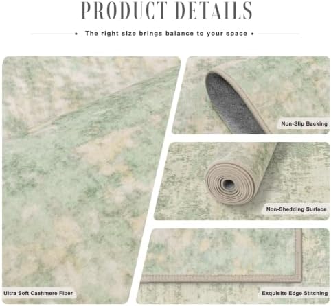 Area Rug Living Room: 8x8 Modern Washable Soft Carpet Green Cream - Image 7