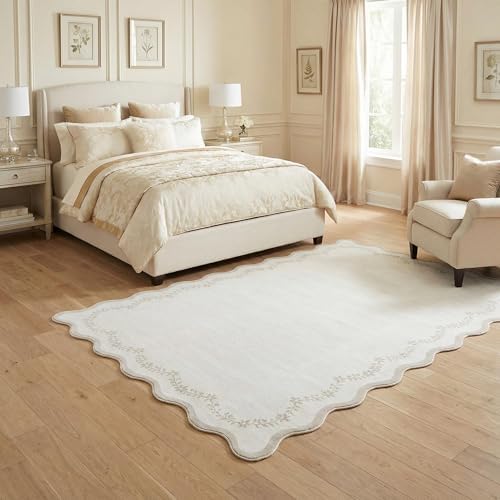GarveeHome 5x7 Scalloped Area Rug Beige Washable Bedroom Living Room Rug - Image 2