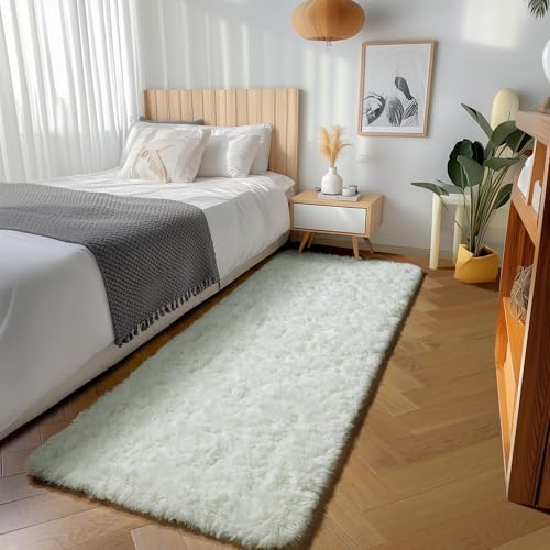 Cream White Runner Rugs for Bedroom Living Room, Ivory Fluffy 2x6 Area Rug - Image 4