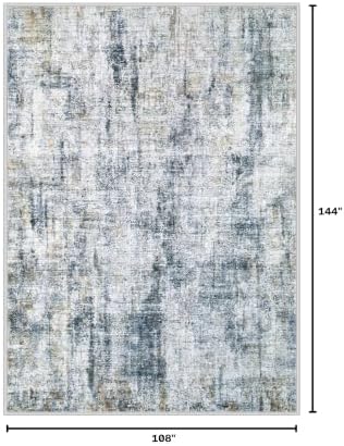 MXSANYOO 9x12 Area Rugs Washable Rug: Abstract Neutral Rugs Modern Non Slip Area Rug Stain Resistant Low Pile Indoor Carpet for Dining Room Bedroom Nursery Office (Multi Blue, 9'x12') - Image 2