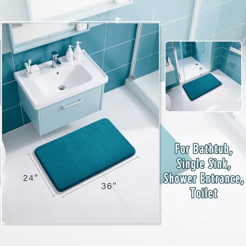 Yimobra Large Bath Mat 36"x24", Super Soft Quick Dry Memory Foam Bathroom Rug, Water Absorbent, Non Slip Backing Machine Washable for Tub Shower, Thick Comfort Support, Peacock Blue - Image 2