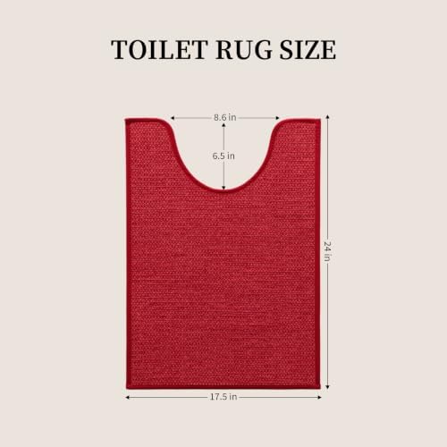 YIHOUSE Red Toilet Rugs U Shaped 17.5"x24", Quick Dry Non Slip Contour Bath Mat, Absorbent Machine Washable Ultra Thin Bathroom Mats for Toilet Base - Image 2