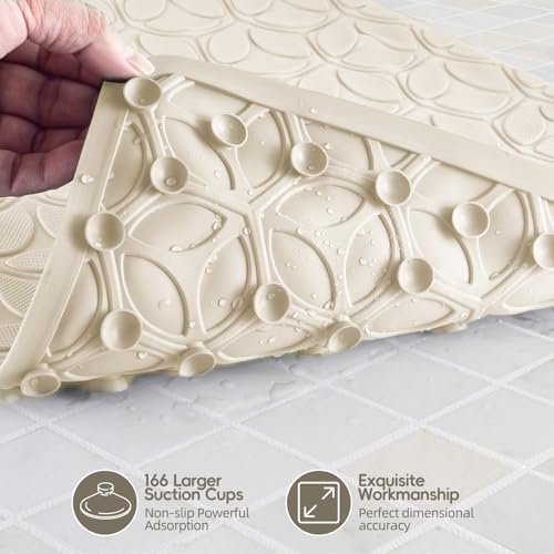 Non-Slip Rubber Bathtub Mat with Suction Cups, 17 × 35 Inch (Beige) - Image 3