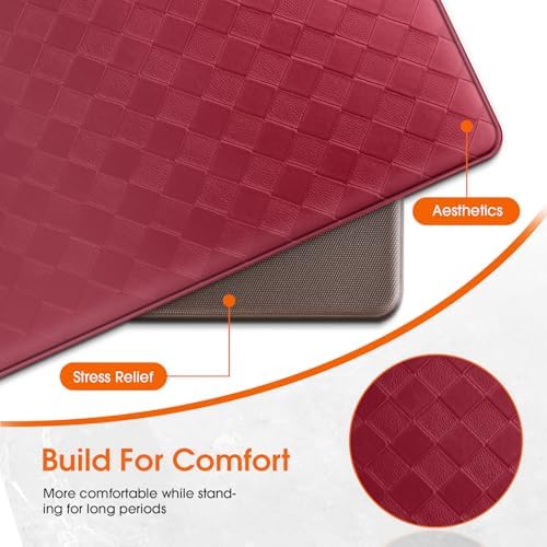 TranquilRelax 2-Piece Kitchen Mats, Cushioned Non-Slip Floor Mats, Burgundy - Image 6