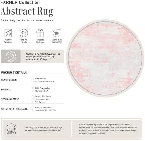 Round Area Rug Living Room: 6 ft Modern Washable Indoor Carpet - Image 2