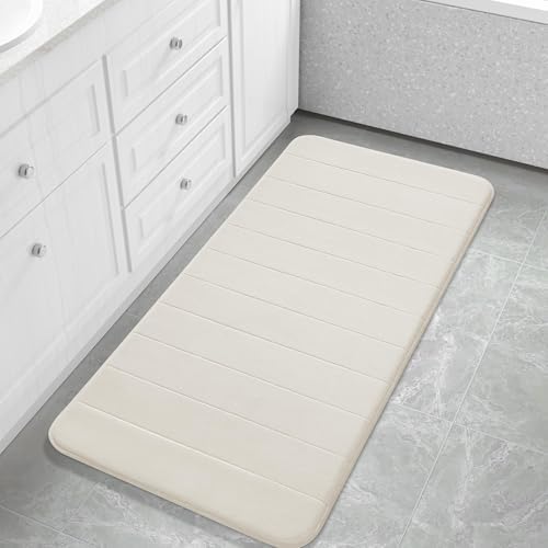 Yimobra Long Bath Mat 44"x24", Super Soft Quick Dry Memory Foam Bathroom Rug, Water Absorbent, Non Slip Backing Machine Washable for Tub Shower, Thick Comfort Support, Cream by Yimobra