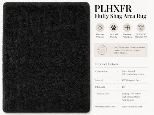 PLHXFR 6x9 Area Rugs Living Room: Fluffy Bedroom Rug Shag Carpet Black - Image 4