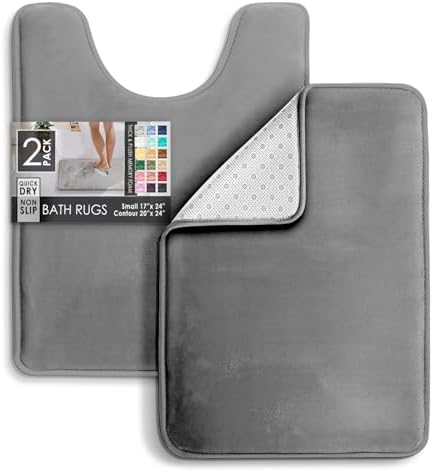 Clara Clark Bathroom Rugs, Velvet Memory Foam Bath Mat, Non-Slip Bath Rugs, Machine Wash, Dries Quickly, Ultra Soft Plush Bath Mats for Bathroom,17 x 24 + Contour, Grey - Image 3