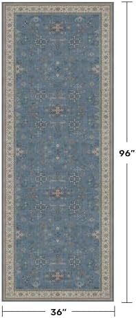 Washable 3x8 Throw Rug for Hallway - Blue Rugs for Entryway Indoor, Bedroom Bedside, Mudroom, Boho Eclectic Modern Décor, Non Slip Low Pile Fade Resistant - Image 2