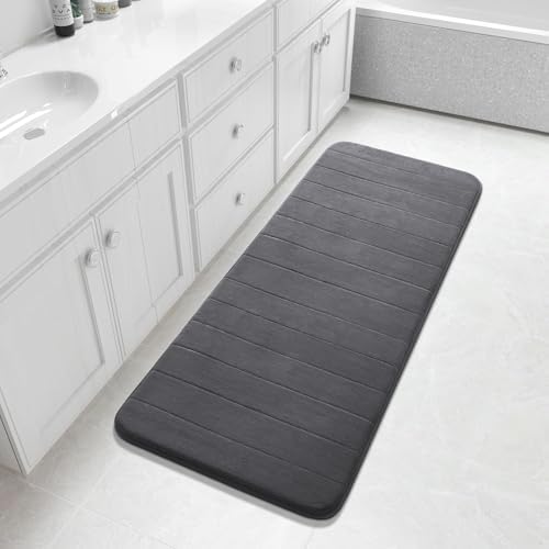 Yimobra Bathroom Runner 55"x24", Non Slip Memory Foam Bath Mat, Super Soft Water Absorbent Hallway Carpet, Machine Washable Rug for Vanity Tub Shower, Dark Gray by Yimobra