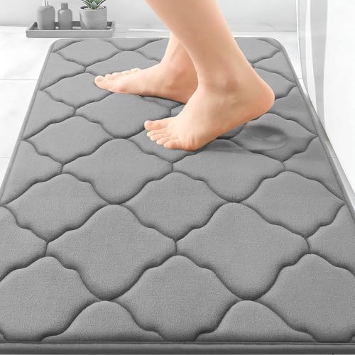 OLANLY Memory Foam Bath Mat Rug 30x20, Ultra Soft and Absorbent Bathroom Rugs, Non-Slip, Comfortable, Machine Washable Bath Carpet for Bathroom Floor, Tub, Shower and Home Decor Accessories, Grey by OLANLY
