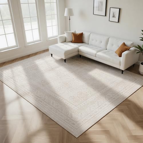 8x10 Washable Area Rugs for Living Room,Bedroom,Dining Room- Beige Brown by Lbris
