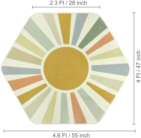 Sun 4'x 4'7" Kids Rug, Washable Hexagon Reading Corner Rug for Playroom - Image 2