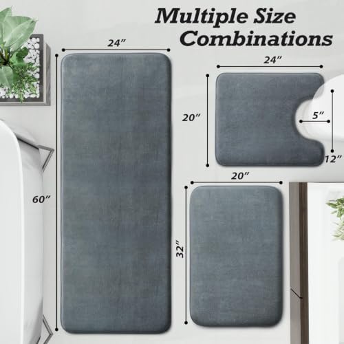 HUXMEYSON Bathroom Rugs Sets 3 Piece, Non-Slip & Quick Dry Bath Mat Set, Ultra Soft Velvet Bath Rugs for Bathroom, Toilet and Shower Floor, Grey - Image 2