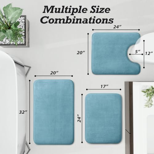 HUXMEYSON Bathroom Rugs Sets 3 Piece, Non-Slip & Quick Dry Bath Mat Set, Ultra Soft Velvet Bath Rugs for Bathroom, Toilet and Shower Floor, Lake Blue - Image 2