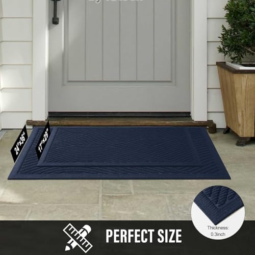 HIYARD Sturdy Front Door Mat, Absorbent Muddy Dirt Resist Welcome Door Mats Outdoor Indoor, Stain and Fade Resistant, Non-Slip Backing Entry Mat Low Profile Doormat for Entryway, 36×24, Blue - Image 6