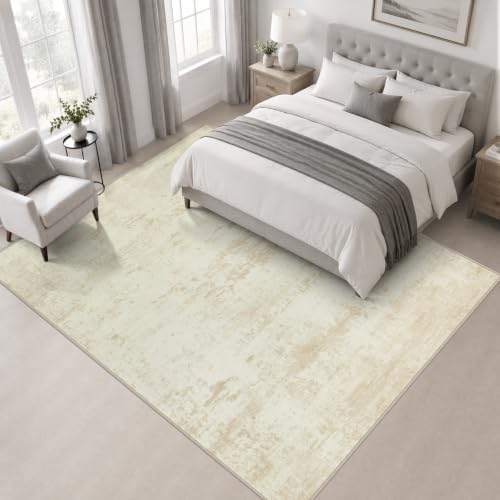 Area Rug Living Room: 8x8 Modern Washable Indoor Soft Carpet Beige - Image 3