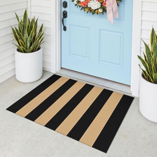 KOZYFLY Striped Rug 2x3 ft Brown and Black Woven Washable Stripes Doormat by KOZYFLY
