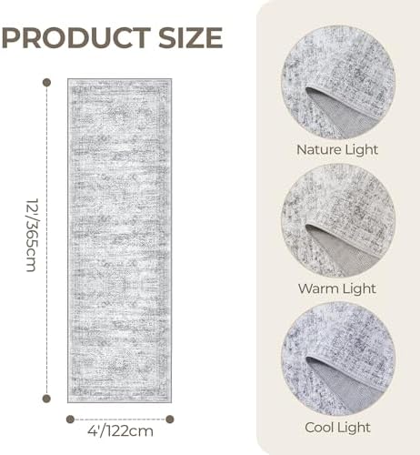 4x12 Runner Rug Non Slip,Washable Hallway Runner Rug,Grey - Image 2