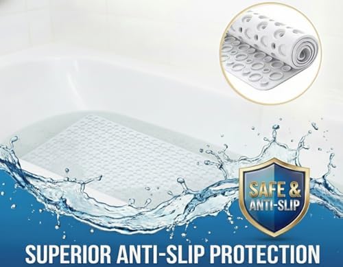 Nonslip Bath Tub Shower Mat with Suction Cups, Extra Soft TPE Bath Mat for Kids, Bathtub Bathroom Mats, Machine Washable, Smooth/Non-Textured Tubs Only, 30L x 17W Inch(White) - Image 3