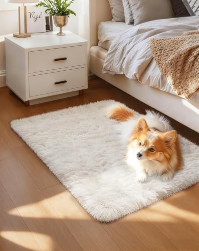 Ophanie Small Rug Washable Non Slip Throw Bedside Area Rugs, Fluffy Soft Mini Bedroom Carpet, Door Entryway Indoor Inside Front Entrance 1.5x2.5 Mat, Home Decor Aesthetic, Ivory by Ophanie