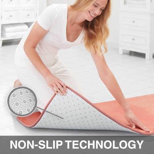 Memory Foam Bath Mat Non Slip Absorbent Super Cozy Velvet Bathroom Rug Carpet (60 inches X 24 inches, Peach) - Image 7