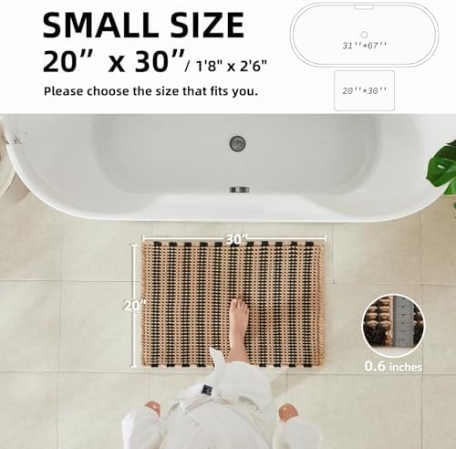TYUU Waffle Bath Mat, Boho Bathroom Rugs Non Slip, 30x20 Black & Khaki - Image 3