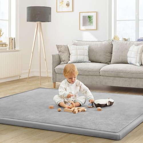 Baby Play Mat for Floor Nursery Rug Muscle Mat Area Rug Playroom Rug 59"x71" Playpen Mat Elastic Foam 1.3" Thick Crawling Mat for Babies,Toddlers, Infants, Kids,A Light Gray by ILPEOD