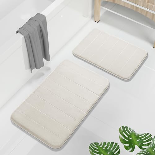 Yimobra Memory Foam Bathroom Mat Set, 31.5 x 20 & 24 x 17 in, Cream White by Yimobra
