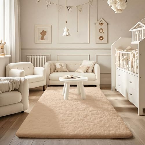 Ophanie Beige Rugs for Bedroom Living Room, Fluffy Fuzzy Furry Carpet,Plush Soft Shaggy Bedside Indoor Floor 4x6 Area Rug for Kids Girls Boys Baby Teen Dorm Nursery Decor with Over 99 pcs Pile fibers - Image 5
