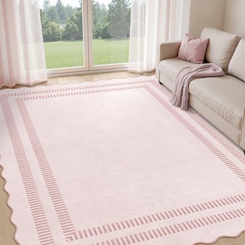 Pink Rugs for Living Room 8x10, Solid Machine Washable Area Rugs for Bedroom Girls, Non Slip Ultra-Thin Low-Pile Carpet for Playroom Nursery Kids Room by LORWER