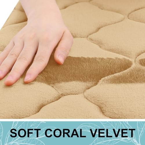 OLANLY Memory Foam Bath Mat Rug 47x17, Ultra Soft Bathroom Rugs, Beige - Image 2