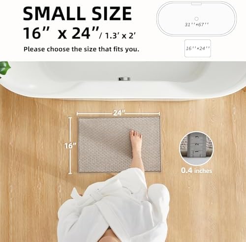 TYUU Bathroom Rugs Non Slip Washable, Super Absorbent Thin Bath Mat Small Quick Dry Low Pile Bathroom Rug, Beige 16"x24" - Image 2