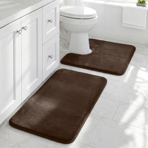 HUXMEYSON Bathroom Rugs Sets 2 Piece, Non-Slip & Quick Dry Bath Mat Set, Ultra Soft Velvet Bath Rugs for Bathroom, Toilet and Shower Floor, Brown by HUXMEYSON