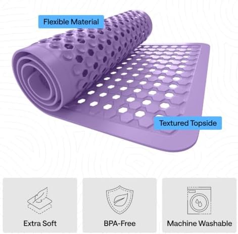 GORILLA GRIP Square Shower Stall Mat, Bathtub Floor Mat 21x21 Purple Opaque - Image 4